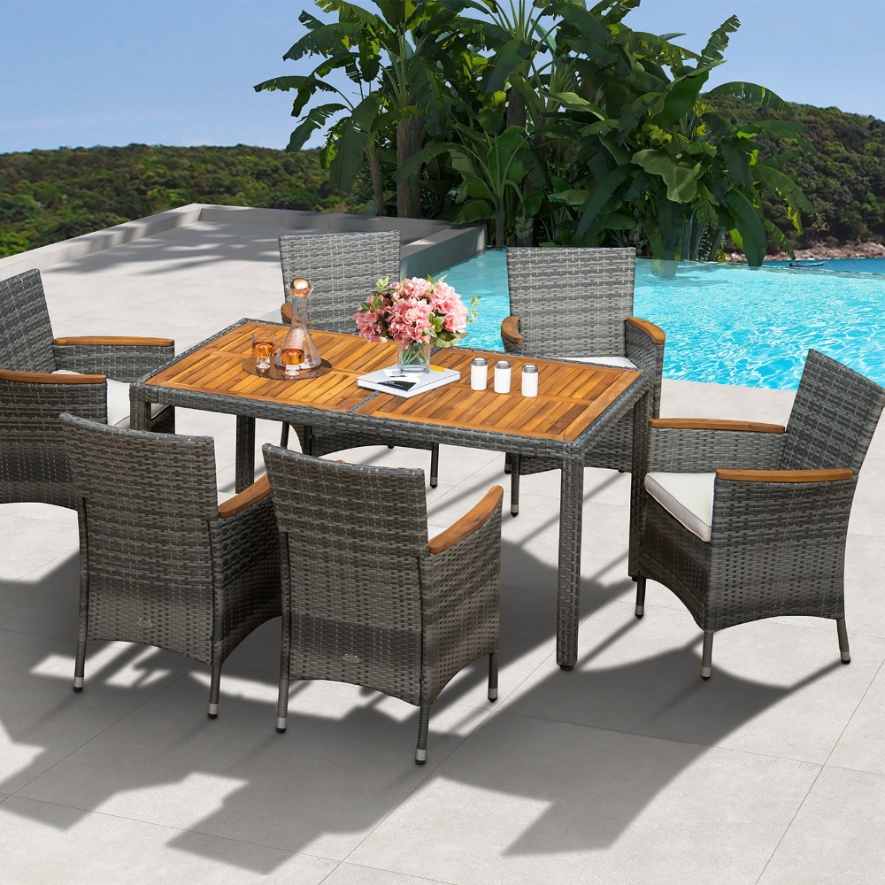 Outdoor Furniture Dining - 7PCS Outdoor Dining Set Patio Acacia
