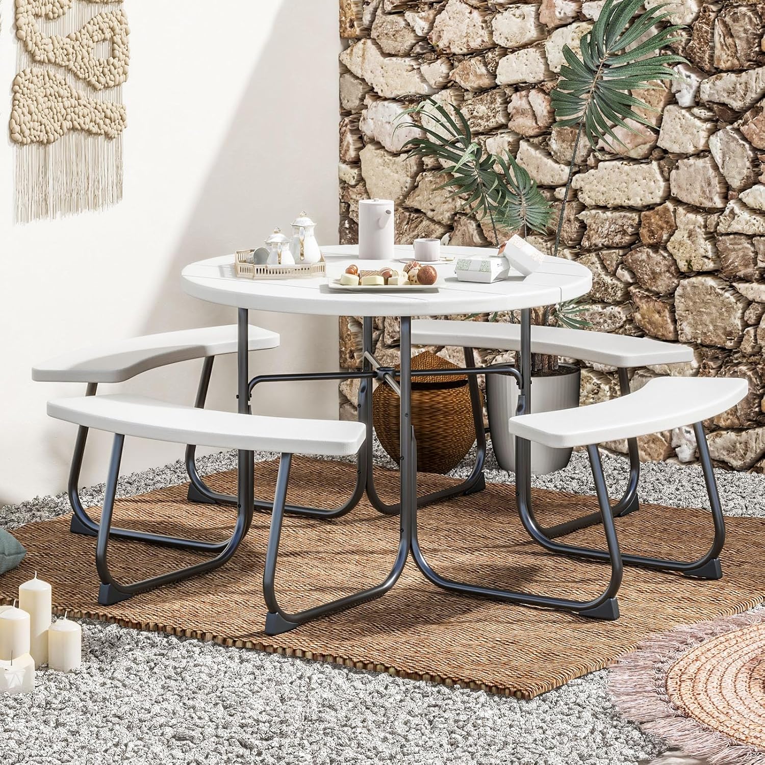 Garden Bench Metal - HDPE Picnic Table Bench Set Outdoor