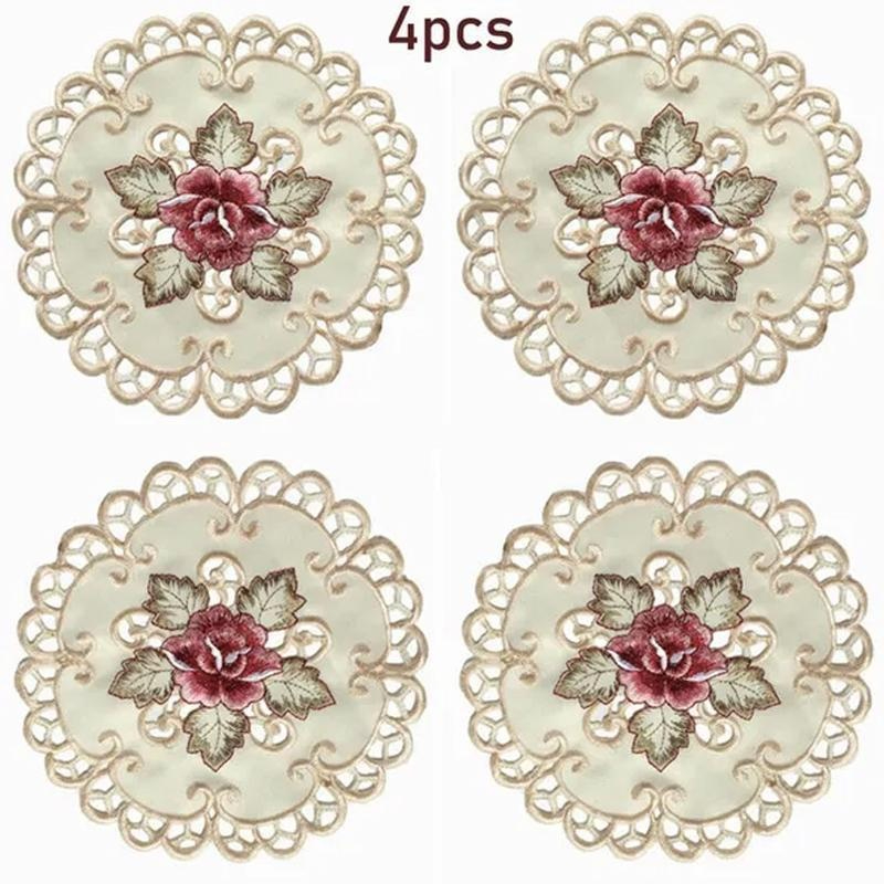 Outdoor Furniture Dining - 4pcs Round Embroidered Flower Dining Table
