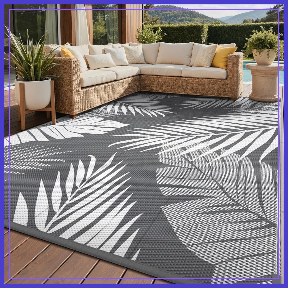 Outdoor Rug Waterproof - 8x10 Waterproof Reversible Outdoor Rug for