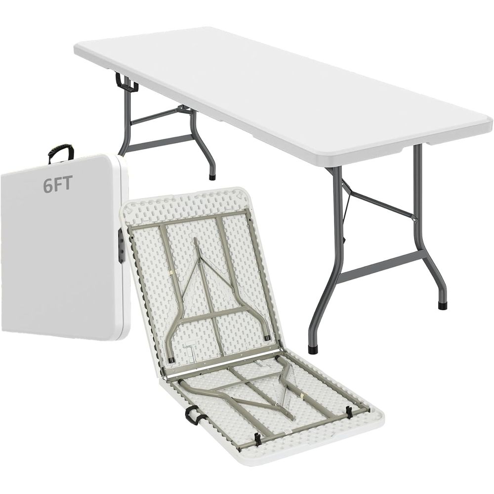 Outdoor Furniture Dining - 6ft Portable Folding Table, White Plastic
