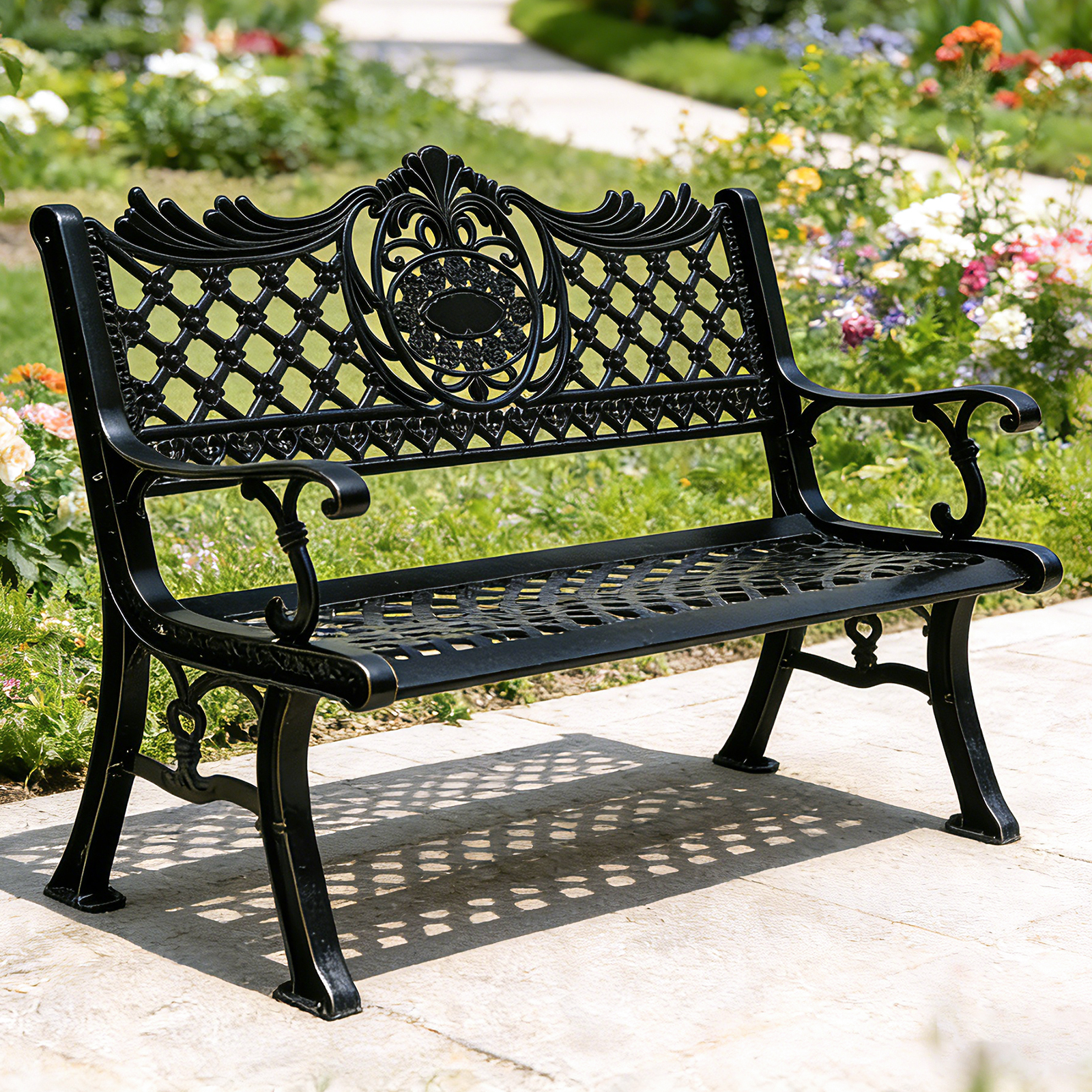 Garden Bench Metal - 130cm Cast Aluminum Park Bench Outdoor