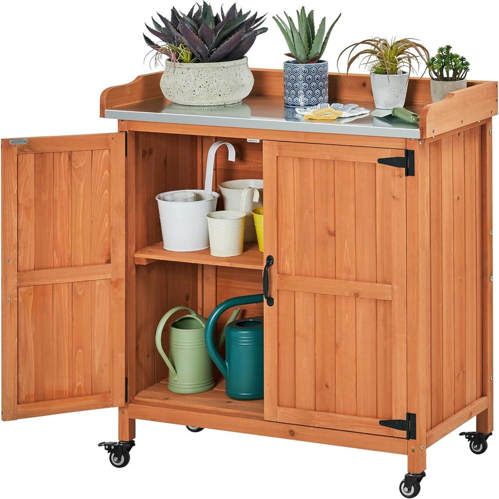 Garden Bench Metal - Outdoor Wooden Garden Potting Bench with