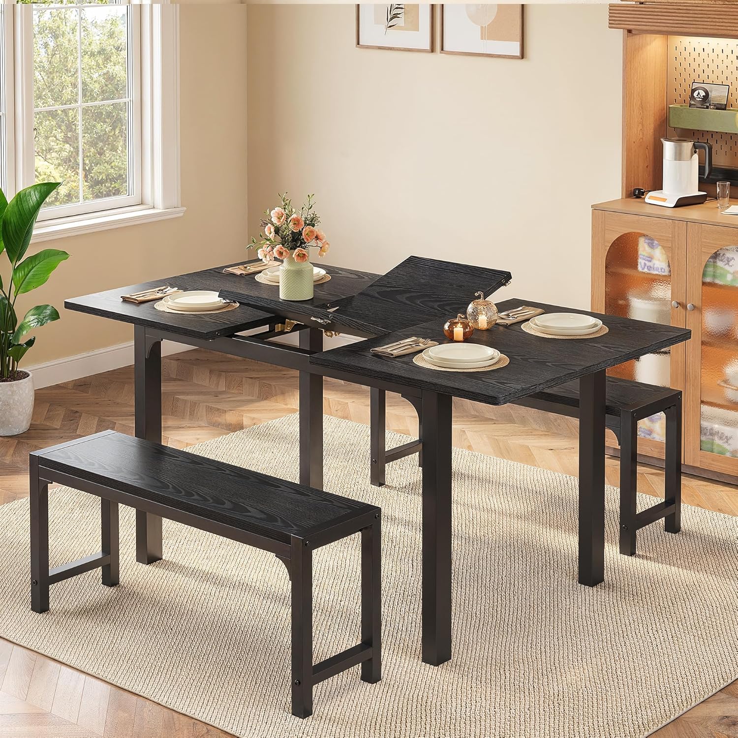 Outdoor Furniture Kitchener - 63in Extendable Dining Table Set 4-6