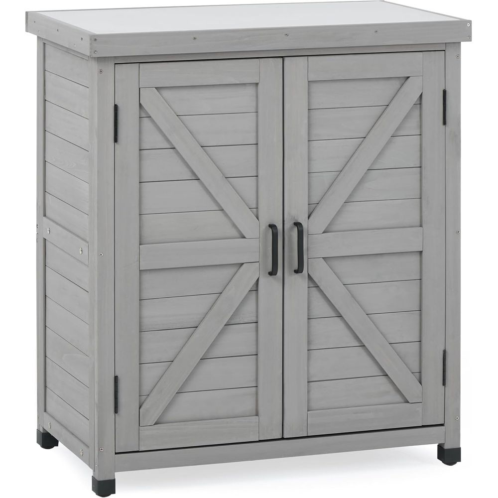 Garden Bench Metal - Outdoor Potting Bench with Storage Cabinet
