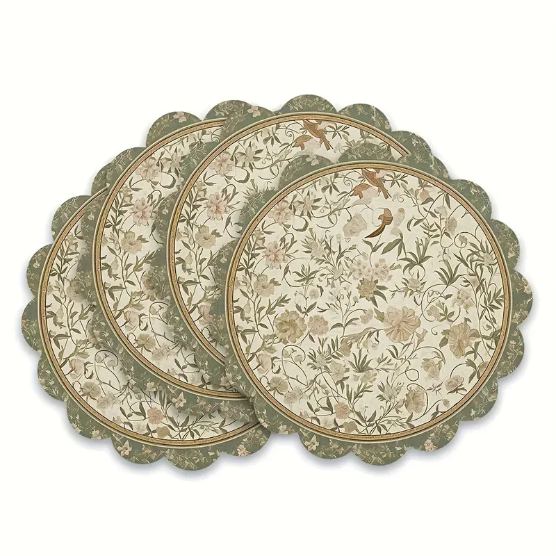 Outdoor Furniture Dining - VIKAMA 4pcs Vintage Floral Placemats Scalloped