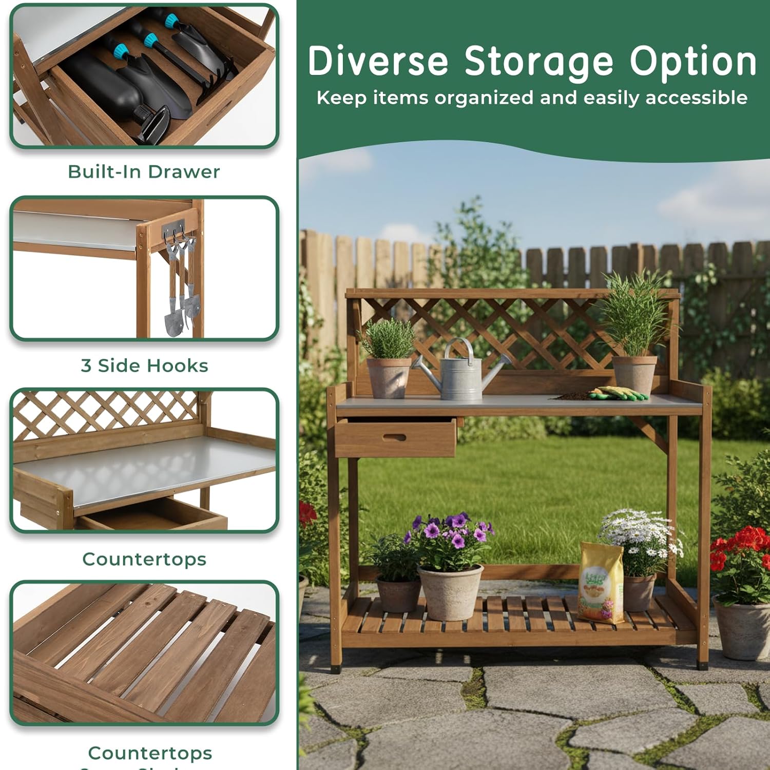 Natural Wood Potting Bench wit – Garden Bench Metal recenzja i cena