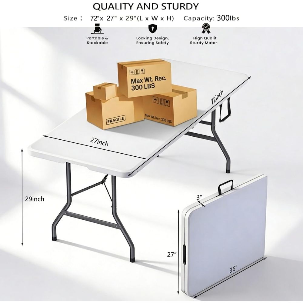 6ft Portable Folding Table, Wh – Outdoor Furniture Dining recenzja i cena