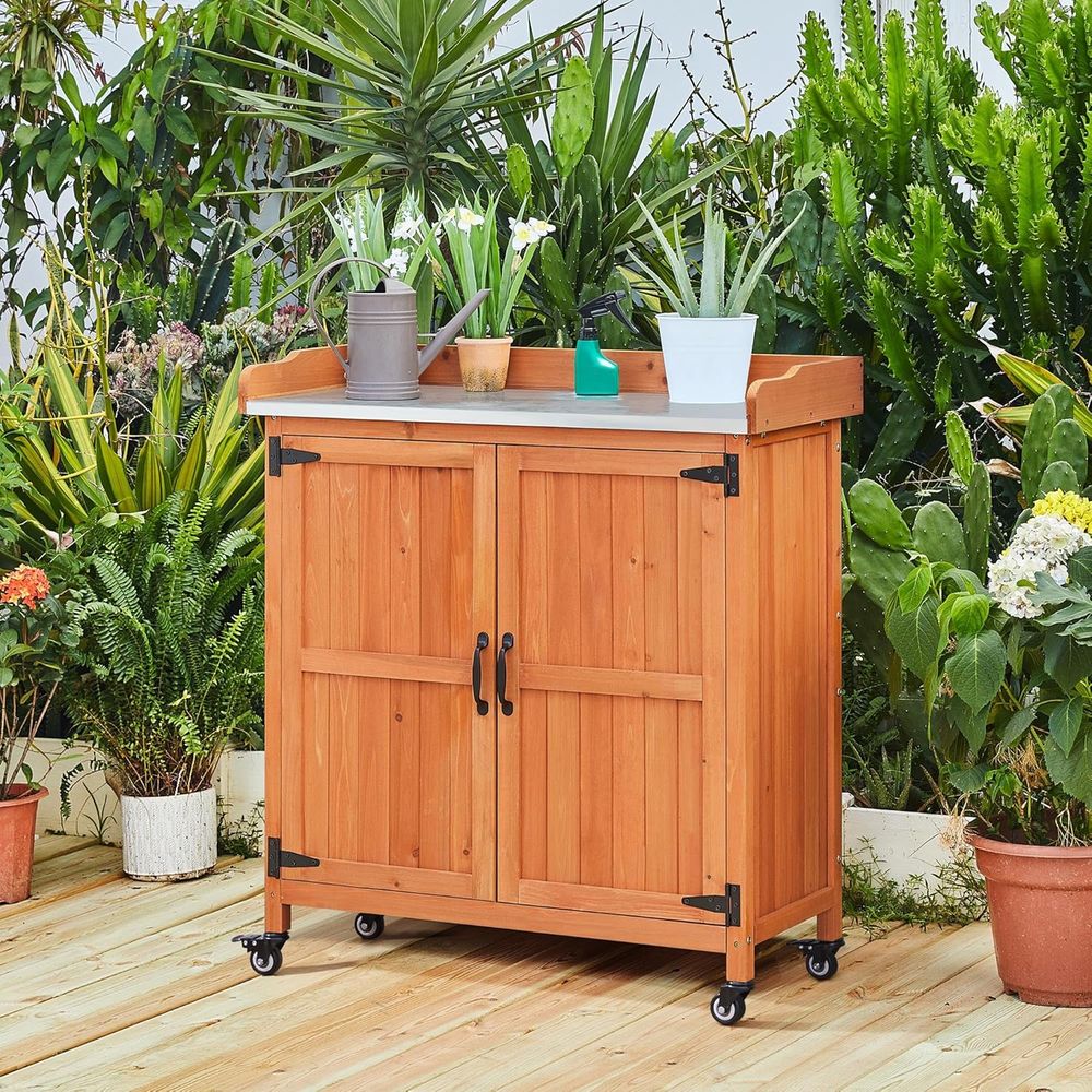 Outdoor Wooden Garden Potting  – Garden Bench Metal recenzja i cena